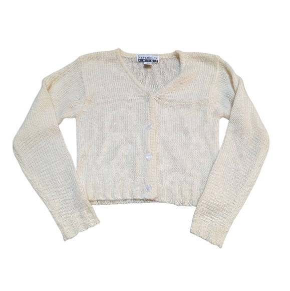 Vintage Reference Point Cream Knit Cardigan Mohair Acrylic Blend Medium Cropped - Picture 1 of 6